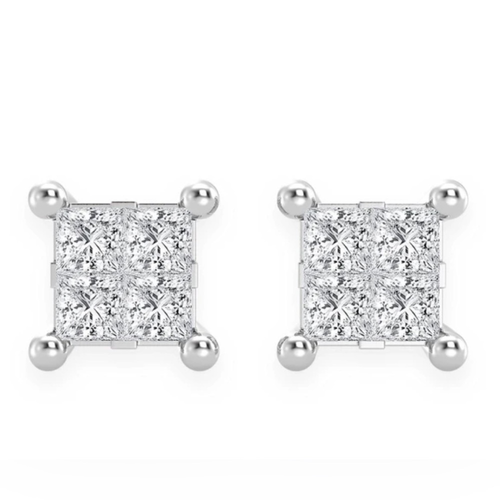 0.75ctw quad stud diamond earrings 14k solid gold - Picture 2 of 8